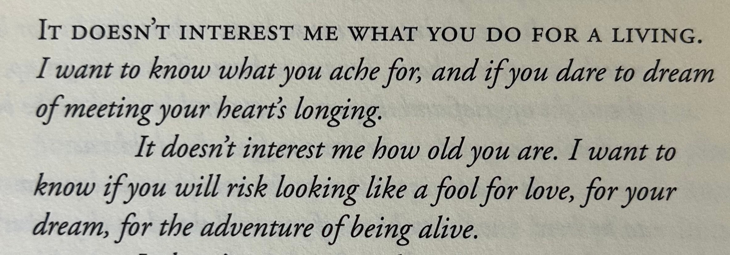 Printed excerpt from The Invitation by Oriah Mountain Dreamer